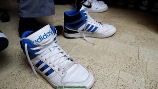 Adidas Dineties stuffed in AF1s while cumming in Strauss workpants
