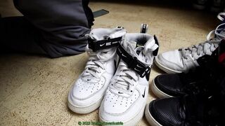 Adidas Dineties stuffed in AF1s while cumming in Strauss workpants