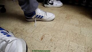 Adidas Dineties stuffed in AF1s while cumming in Strauss workpants
