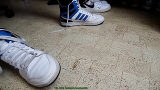 Adidas Dineties stuffed in AF1s while cumming in Strauss workpants