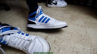 Adidas Dineties stuffed in AF1s while cumming in Strauss workpants