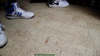 Adidas Dineties stuffed in AF1s while cumming in Strauss workpants