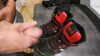 8 Cumshots on trashed gay DC sneakers blown apart by throbbing uncut cock