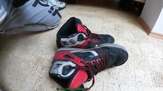 8 Cumshots on trashed gay DC sneakers blown apart by throbbing uncut cock