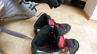 8 Cumshots on trashed gay DC sneakers blown apart by throbbing uncut cock