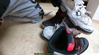 8 Cumshots on trashed gay DC sneakers blown apart by throbbing uncut cock