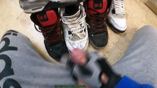8 Cumshots on trashed gay DC sneakers blown apart by throbbing uncut cock