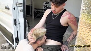 Gagging on a Giant Uncut Latino Studs CumDumpVan BJ