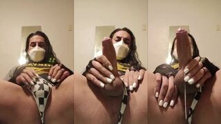 Femme twink strokes his throbbing tiny cock till cumshot