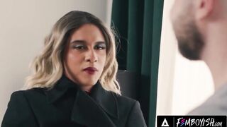 Femboy Mikey Vega cheats with Marcus seduces roommate in lingerie, muscle hunk gets sloppy blowjob and ass eating