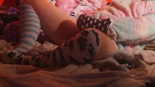 Fuzzy socks gagged cute boy edging to a handjob
