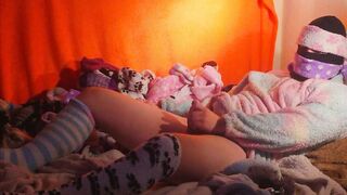 Fuzzy socks gagged cute boy edging to a handjob