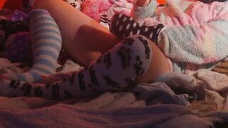 Fuzzy socks gagged cute boy edging to a handjob