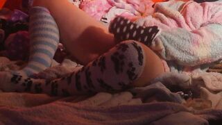 Fuzzy socks gagged cute boy edging to a handjob