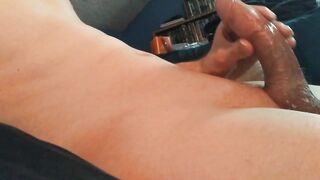Femboy gushes cum fills his tight tummy begging for Daddy