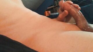 Femboy gushes cum fills his tight tummy begging for Daddy