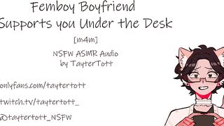 Femboy boyfriend worships you under the desk with sloppy blowjobs and cum-filled moans