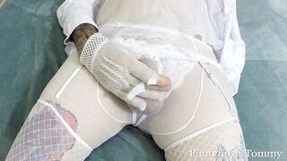 Femboy White Pantyhose Stockings Moaning Cumshot Destroyed