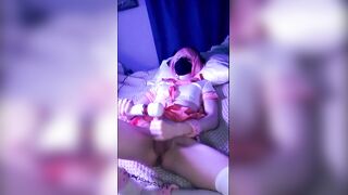 Femboy twink chokes on his big cock while grinding a vibrator raw