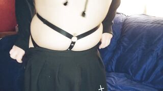 Femboy traps thick thighs nipples and vibrator cum in panties
