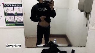 Twink bared his big cock in public being filmed naked outside