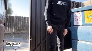 Twink bared his big cock in public being filmed naked outside