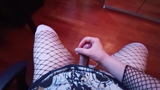 Little femboy rubs thick ass till thick cum gushes and eats it raw