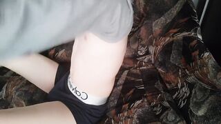 Skinny boy jerks off and eats cum while cumshot drowns him