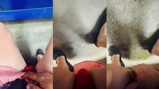 Sissy femboy floods panties then gets destroyed with a massive gay cumshot in public