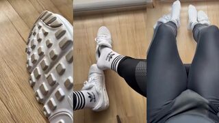 Soft European boy teases Daddy in white socks and leggings