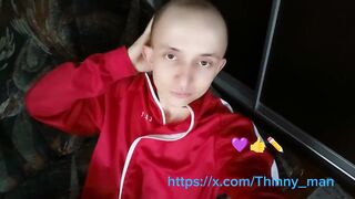 Skinny twink in college tracksuit cums hard raw femboy handjob
