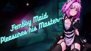 Femboy maid strokes his tight hole while moaning for his master