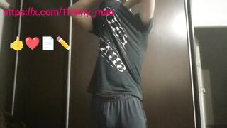 Twink milk boy gets choked in gay chastity cage while twiddling anal plug