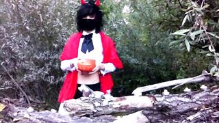 Twink Demon Straddles Tree Trunk Wanking Until Cum Gushes Outdoors