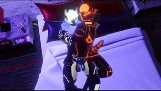 Synth cock sleeve takes cyberwolf dick raw furry blowjob