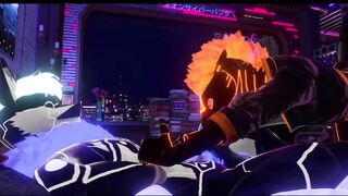 Synth cock sleeve takes cyberwolf dick raw furry blowjob