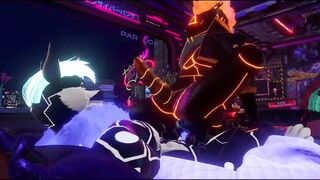 Synth cock sleeve takes cyberwolf dick raw furry blowjob