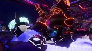 Synth cock sleeve takes cyberwolf dick raw furry blowjob