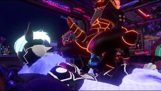 Synth cock sleeve takes cyberwolf dick raw furry blowjob