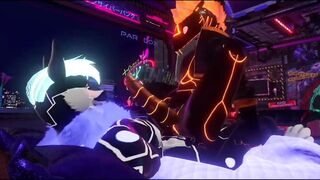 Synth cock sleeve takes cyberwolf dick raw furry blowjob