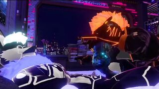 Synth cock sleeve takes cyberwolf dick raw furry blowjob
