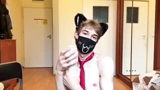 Femboy kitty jerks off till his hand is dripping with warm cum