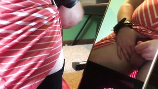 Sissy panty boy gushes thick load in pantyhose