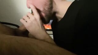 Twink blasts hot cumshot deep down throat massive blowjob