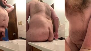 Chubby Bear Ass Wrecked Riding Blue Dildo Gushing Cum Flood