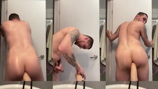 Jock's Juicy Ass Destroyed Dancing on Thick White Dildo Ride