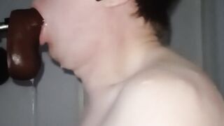 Pale Solo Guy Choked Gushing On Big Black Dildo Sloppy Destroy