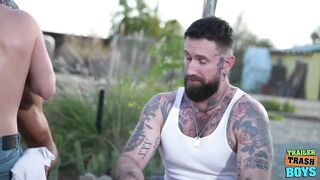 Cop Gags on Troy's Massive Inked Cock Then Gets Bareback Destroyed
