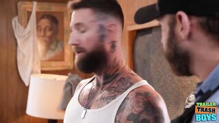 Cop Gags on Troy's Massive Inked Cock Then Gets Bareback Destroyed
