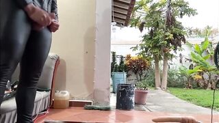 Bald Leather Slut Chokes on Massive Dick Deepthroat Backyard Destroy